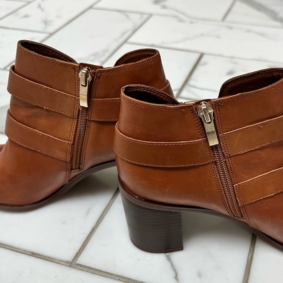 Franco Sarto Caramel Color Booties Gold Buckle & Zip 9M - Picture 5 of 7